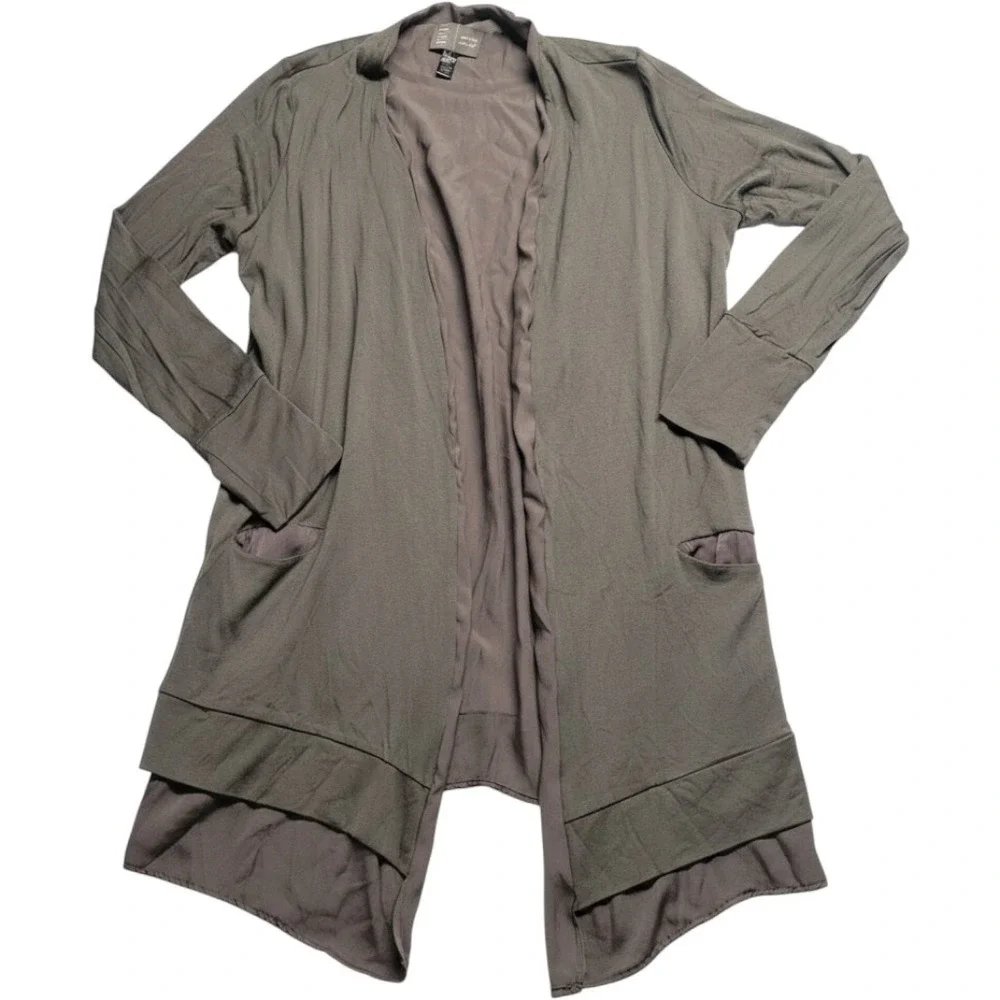Saturday Sunday Anthropologie Mixed Media Open Front Cardigan Olive Green Large